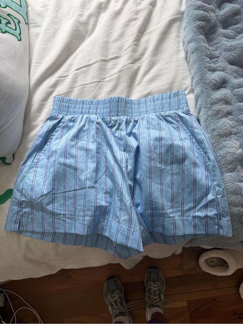 French Connection Light Blue Striped Athletic Shorts